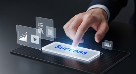 Digital Success: Businessman Activating Virtual Interface for Achieving Business Growth and Financial Prosperity