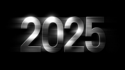 Metallic Numerals Depicting the Year 2025 on a Black Backdrop, Representing Future Visions and Technology Advancements