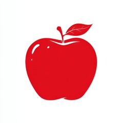 Fototapeta premium Red apple vector illustration featuring a single leaf on a white background for graphic designs