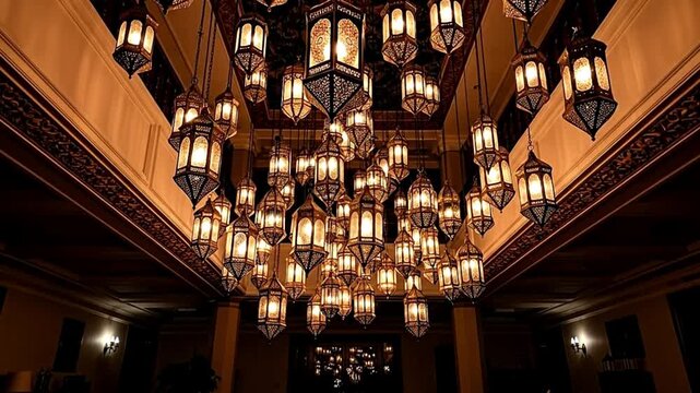 Exquisite Moroccan Lanterns Illuminate a Luxurious Interior Space.