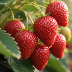 Fresh Red Ripe Strawberries Growing