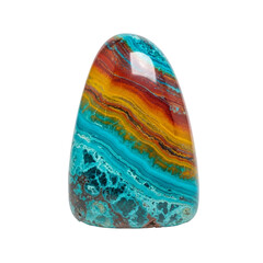 Vibrant Chrysocolla and Chalcedony Gemstone, Polished Cabochon with Striking Blue, Teal, and Orange Hues