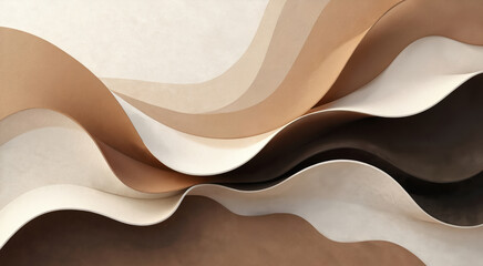 Obraz premium Abstract wavy layers in neutral tones create sense of depth, motion. Soft curves in beige brown, cream form modern graphic composition. Smooth textures add subtle visual interest. Elegant artwork