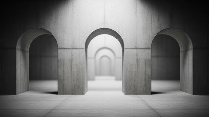 Concrete arched tunnel receding into distance, illuminated by overhead lighting