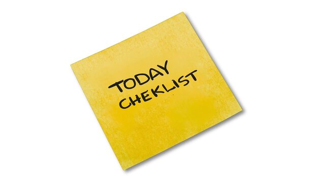 Today checklist handwritten text on yellow sticky note