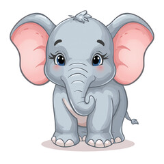 Fototapeta premium Cute Baby Elephant Cartoon Character with Big Ears and Blue Eyes