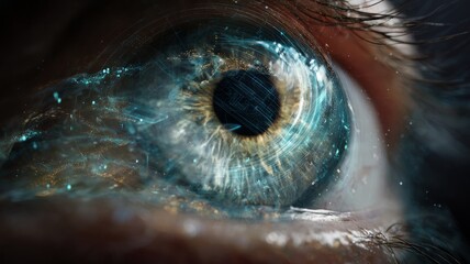 Future woman with cyber technology eye panel concept. Artificial intelligence image