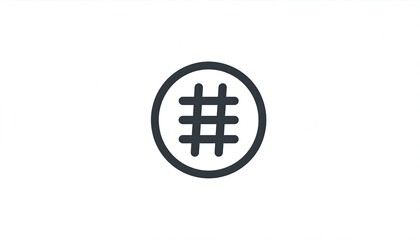 Fototapeta premium A hashtag symbol inside a circle, in dark gray on white background, centered and minimalist visual element