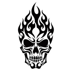 Obraz premium A striking black and white tribal flame skull graphic, symbolizing danger and intensity.