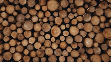 Stacked logs pattern with natural tones. Artificial intelligence image