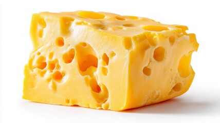 Cheese wedge with holes on white background. Artificial intelligence image