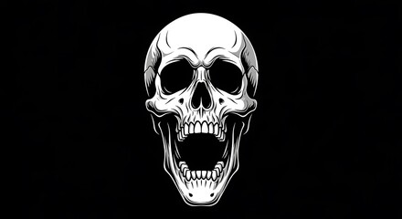 Fototapeta premium Human Skull Illustration on Black Background.