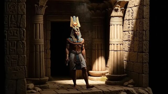 Ancient Egyptian God Thoth in a Mystical Temple Setting with Hieroglyphs and Pillars.