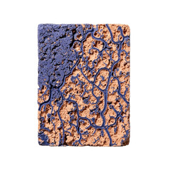 Close-up of abstract textured surface resembling organic growth patterns with blue and earthy tones, macro photography