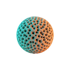 Abstract sphere with textured surface and perforations, showcasing a gradient of orange to teal colors, creating a unique visual effect