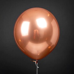 A metallic, rose-gold, spherical balloon glistens against a dark background, tethered by a white string