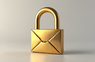 Golden padlock shaped like an envelope symbolizes secure email communication. Protecting messages, data privacy, and digital information from cyber threats and unauthorized access.