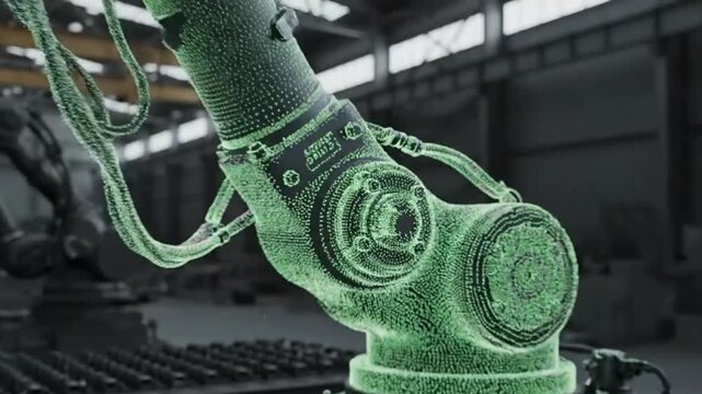 LiDAR Mapping of Industrial Machinery with Glowing Structural Points and Cinematic Close-Up Motion