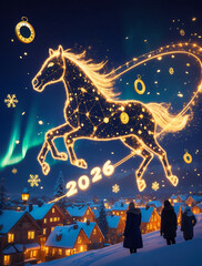 New Year's card 2026 with a horse - the symbol of the New Year