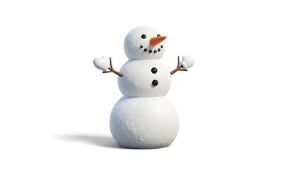 Obraz premium A cheerful, classic snowman with a carrot nose and stick arms, casting a shadow on a white background.