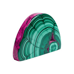 Vibrant Gemstone A Slice of Malachite and Rhodochrosite with Striking Concentric Patterns