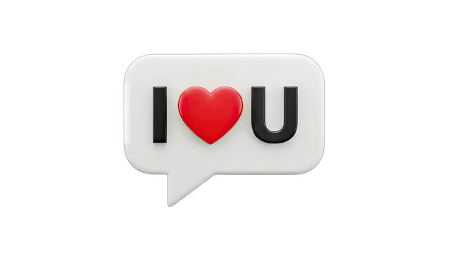 3D I Love You Speech Bubble on White Background
