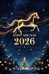 New Year's card 2026 with a horse - the symbol of the New Year