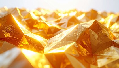 Gleaming, polygonal surface reflecting light, golden hues and sharp angles