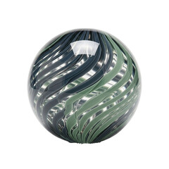 Hand-blown glass orb with swirling pattern of dark green and blue hues