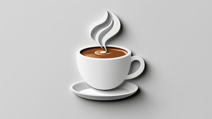 Minimalist Coffee Cup Icon: Steaming Espresso Logo on a Clean Grey Background