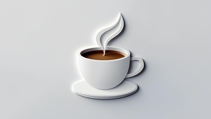 Minimalist Coffee Cup Icon: Steaming Espresso Logo on a Clean Grey Background