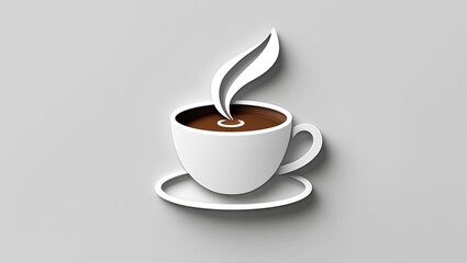 Minimalist Coffee Cup Icon: Steaming Espresso Logo on a Clean Grey Background
