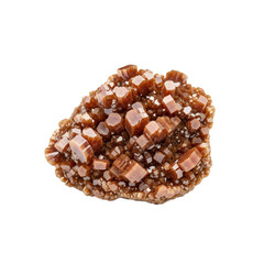 A cluster of small, brown, crystalline mineral formations against a white background