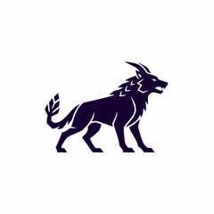 Fototapeta premium Stylized Silhouette of a Fierce Wolf with Horns and Spiky Mane.