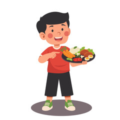 Muslim Boy Presenting Healthy Food Menu Board Vector