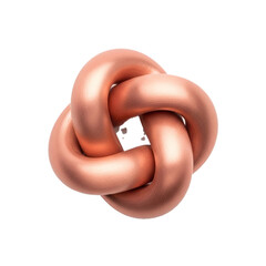 A polished copper knot sculpture symbolizing connection, complexity, and strength on a white background