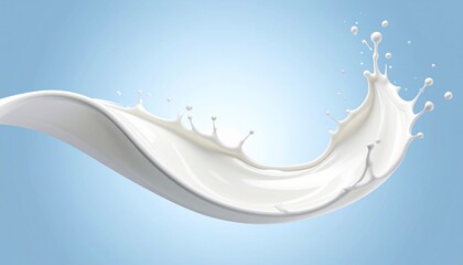 A white liquid gracefully splashes against a light blue backdrop, creating a curved shape