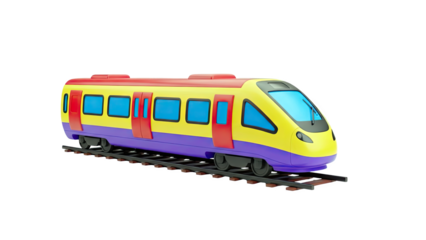 3D Cartoon Train on Tracks on transparent background