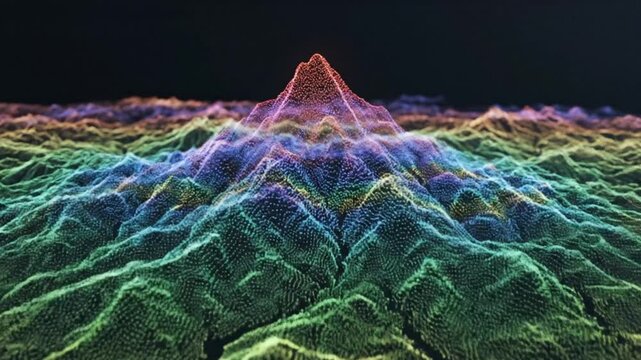 LiDAR Mapping of Mountain Terrain with Glowing Topography and Cinematic Depth