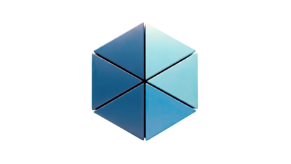 3D Geometric shape made of blue triangles on transparent background