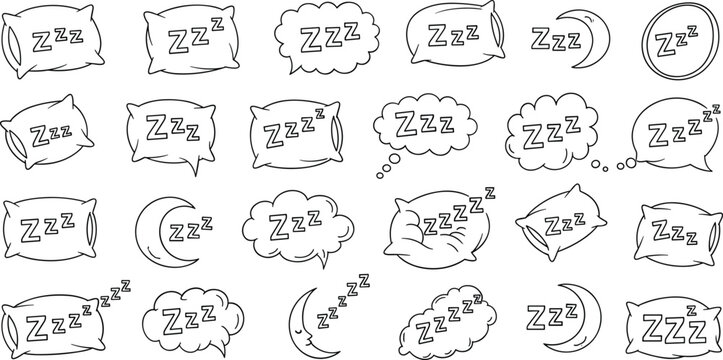 Sleep and dream icons with pillows and speech bubbles