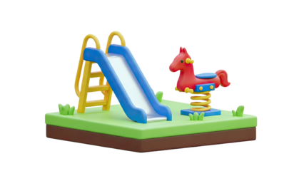 3D Playground Slide and Spring Rider on transparent background