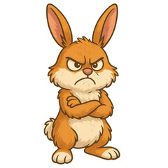 Fototapeta premium Furious Hare: A cartoon illustration of an angry hare, its eyebrows furrowed and arms crossed, embodying displeasure and intense emotion.