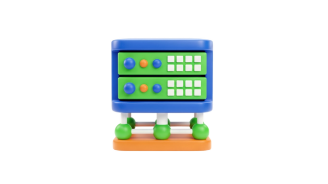 3D stylized server rack icon on transparent background - Powered by Adobe