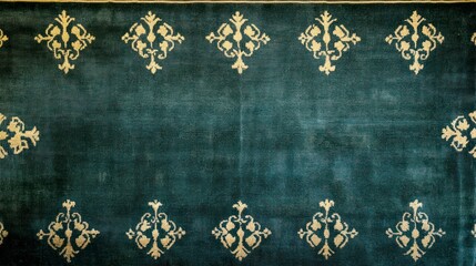 Dark teal rug with repeating cream floral pattern