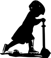Silhoutte of a girl is playing on a scooter