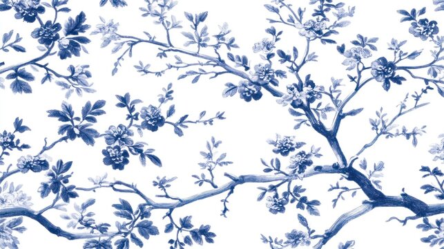 Blue floral branches on white background