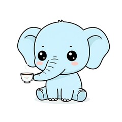 Naklejka premium Cute Baby Elephant Holding a Teacup.