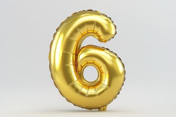 Gold balloon number 6 on white background. AI image