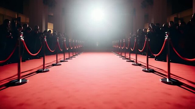 Experience the glamour of a red carpet event with flashing lights and excited crowds awaiting celebrity arrivals